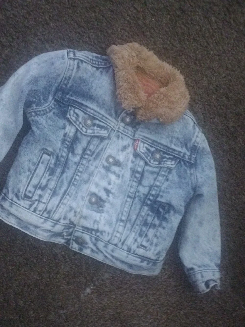 Levi's Kids Light Blue Acid-Wash Denim Jacket with Tan Sherpa Collar